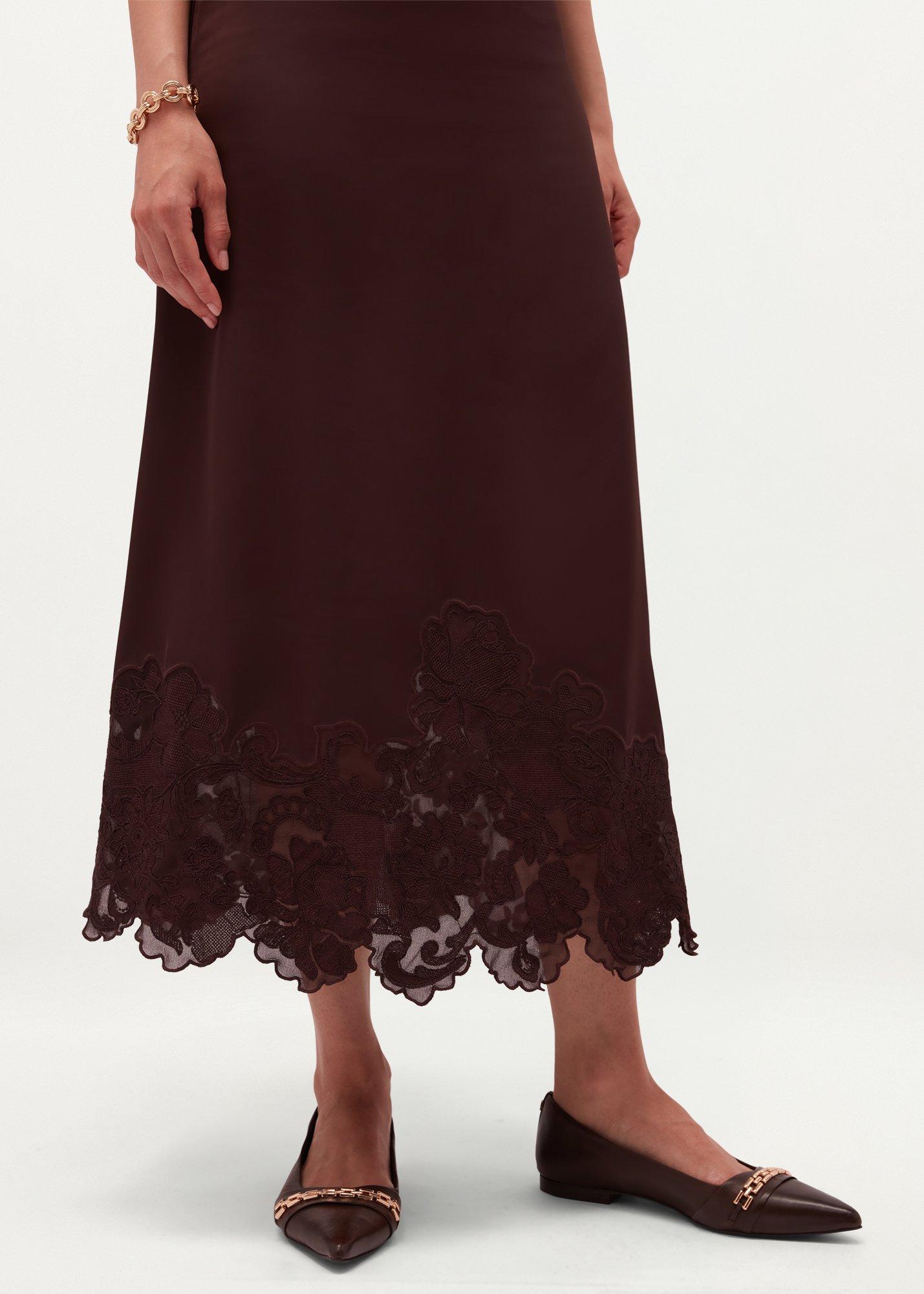 Beaumont Trimmed Satin Skirt, Deep Brown, hi-res