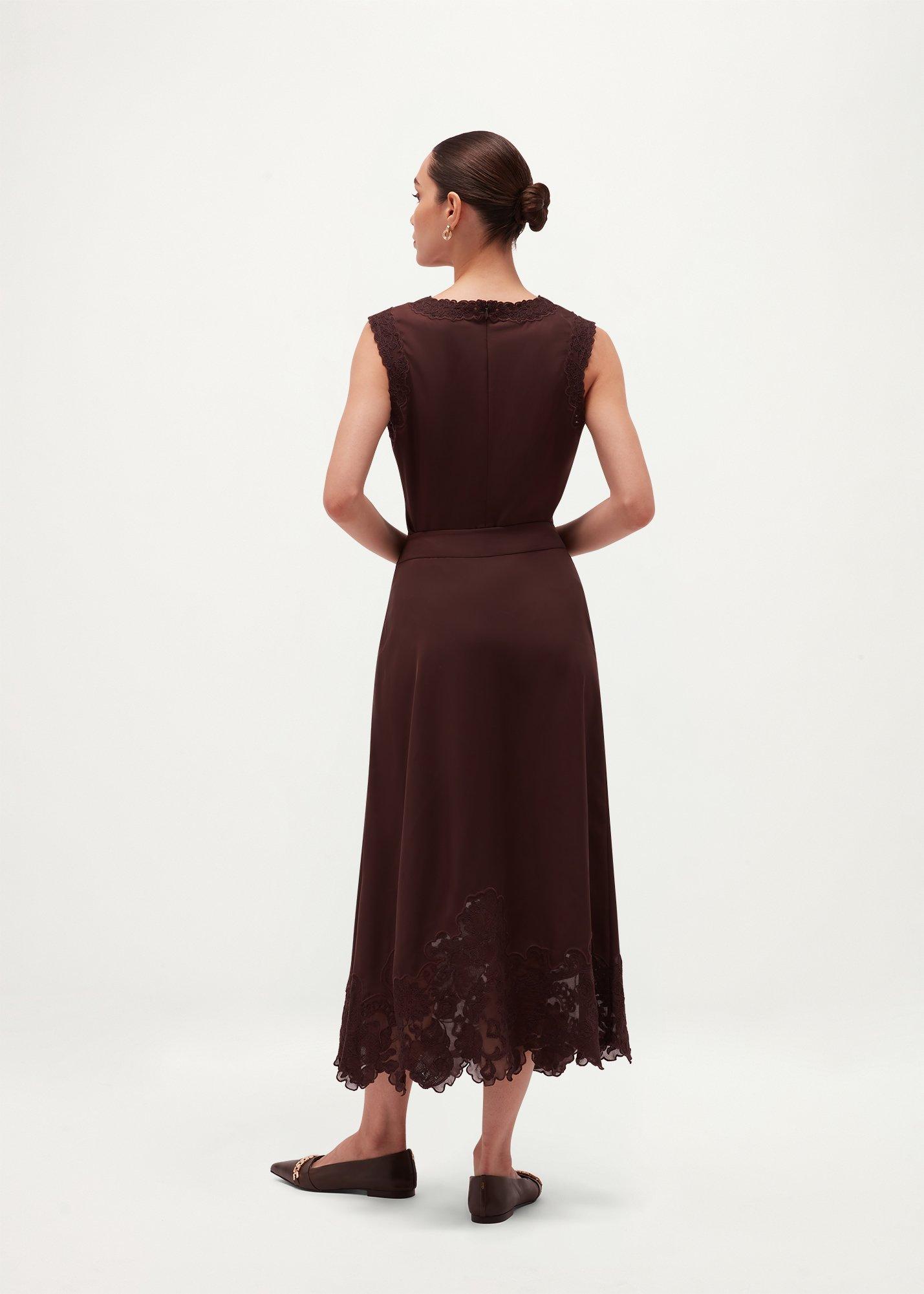 Beaumont Trimmed Satin Skirt, Deep Brown, hi-res