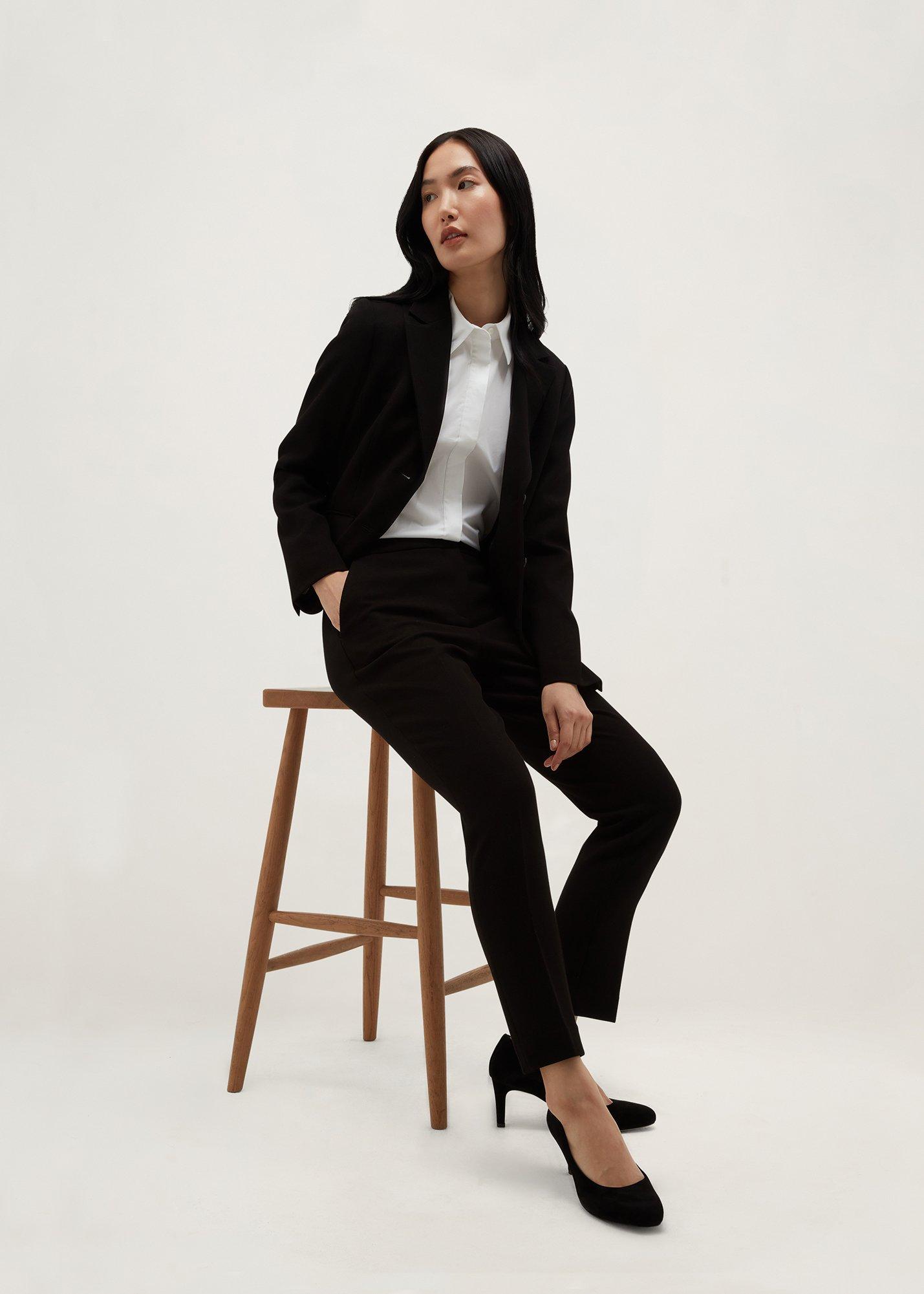 Petite Lea Pique Slim Trousers, Black, hi-res