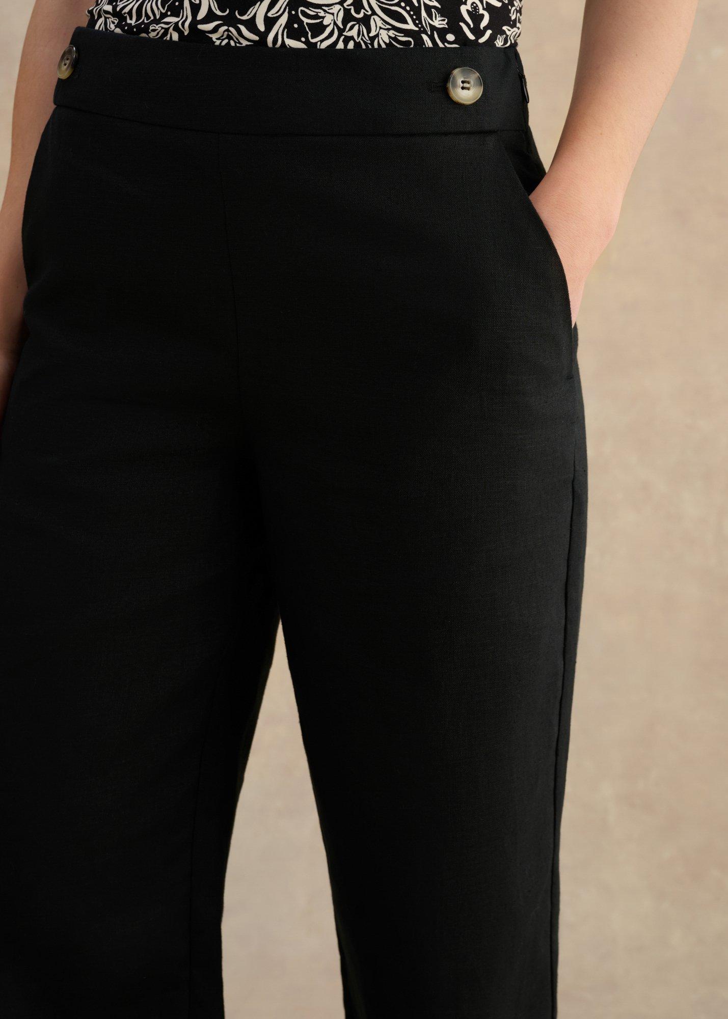 Josephine Linen Wide Leg Trousers, Black, hi-res