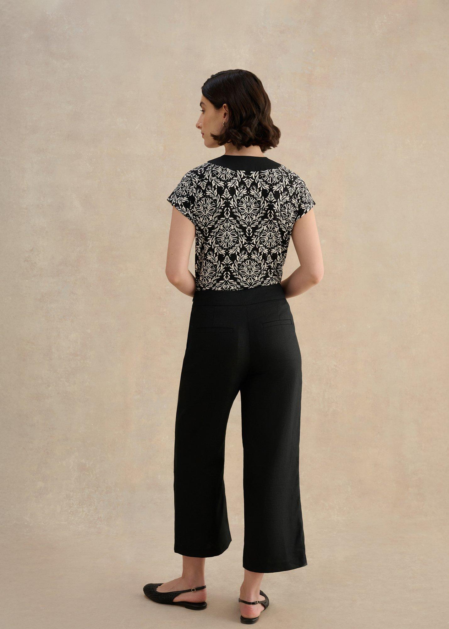 Josephine Linen Wide Leg Trousers, Black, hi-res