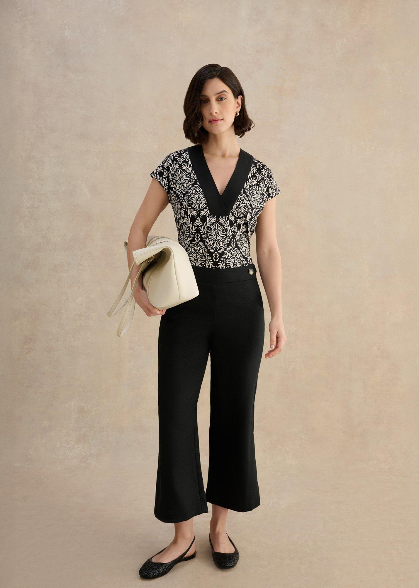 Josephine Linen Wide Leg Trousers, Black, hi-res