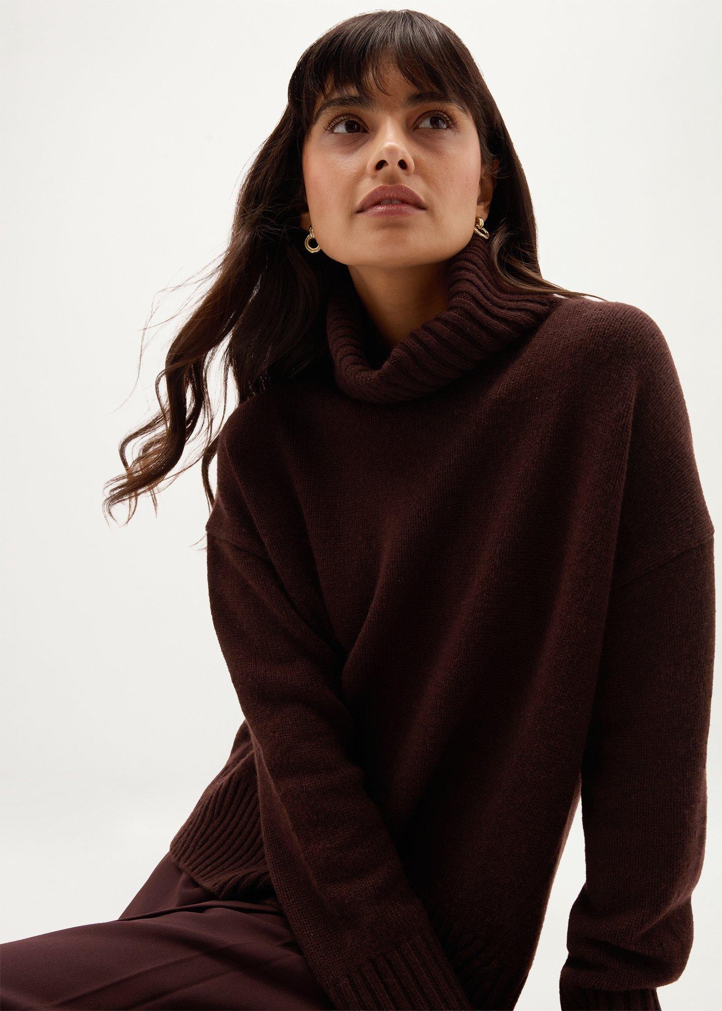 Gabi Wool Cashmere Rollneck Jumper, Alder Brown, hi-res