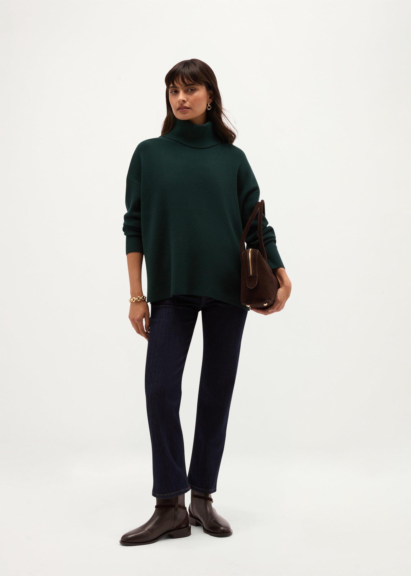 Yvette Rollneck Sweater, Dark Fir Green, hi-res