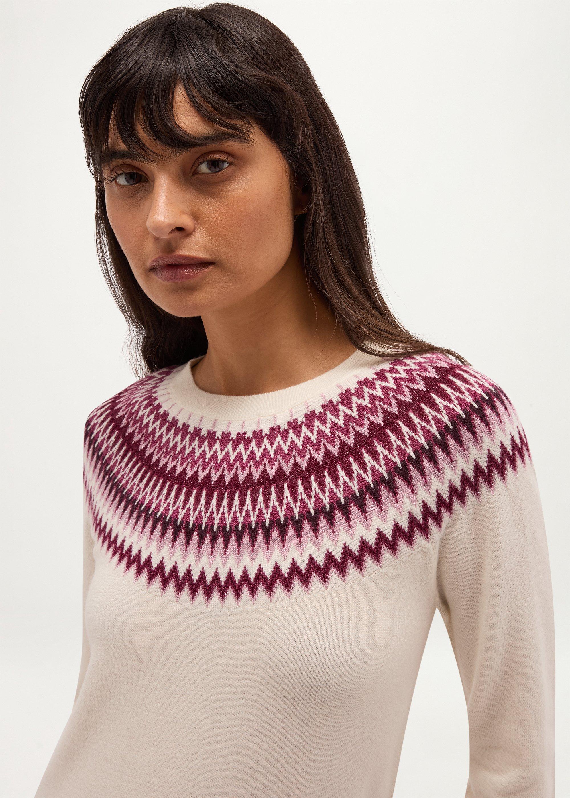 Greta Fairisle Jumper With Wool, Ivory, hi-res