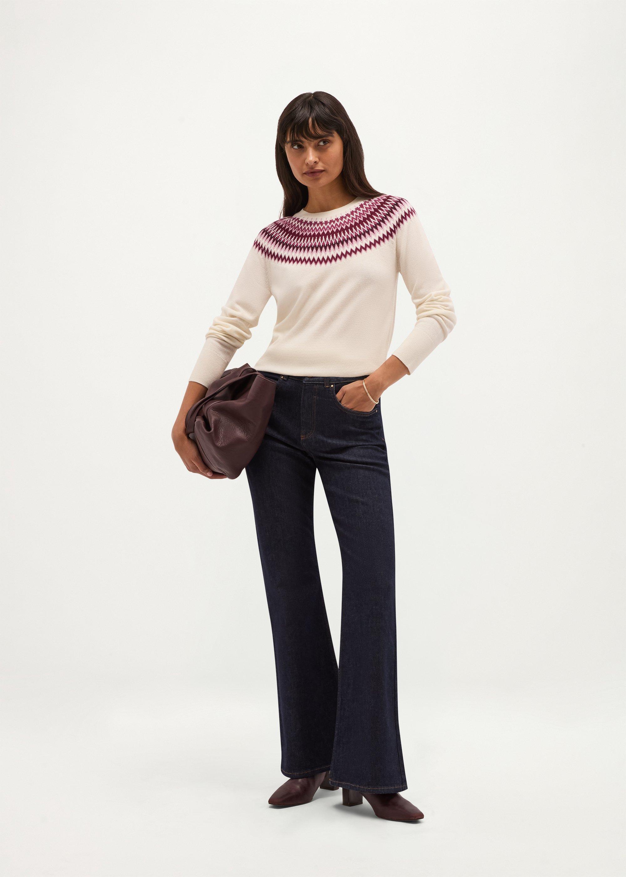 Greta Fairisle Jumper With Wool, Ivory, hi-res