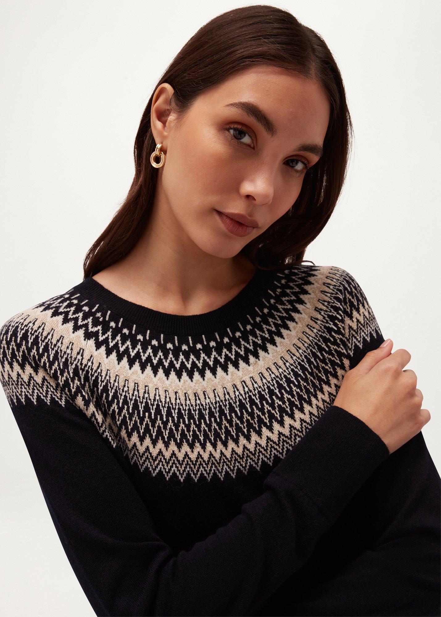 Greta Fairisle Jumper, Navy Gold, hi-res