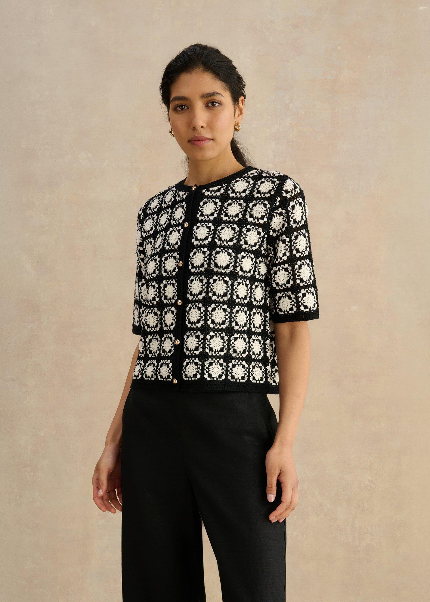 Sophia Crochet Short Sleeve Cardigan 