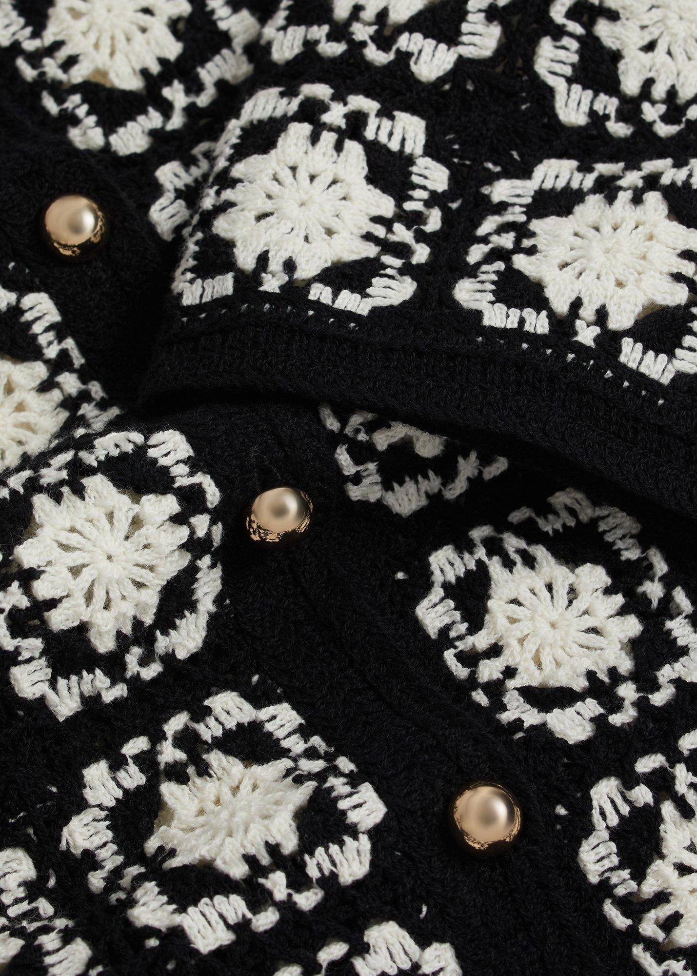 Sophia Crochet Short Sleeve Cardigan , Ivory Navy, hi-res