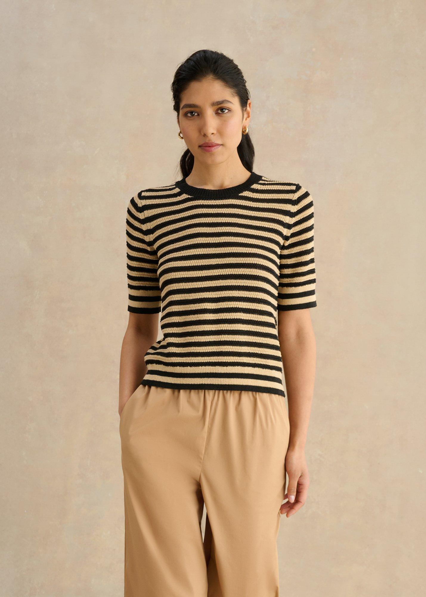 Clemmie Cotton Blend Stripe Knitted T-shirt 