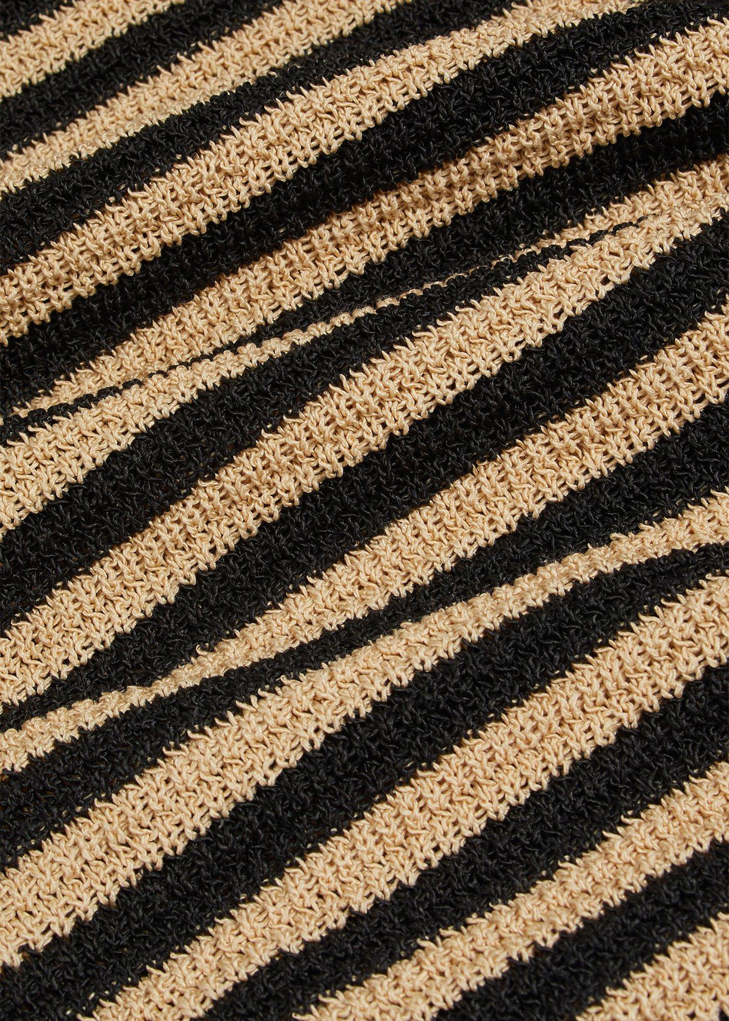 Clemmie Cotton Blend Stripe Knitted T-shirt , Beige Black, hi-res