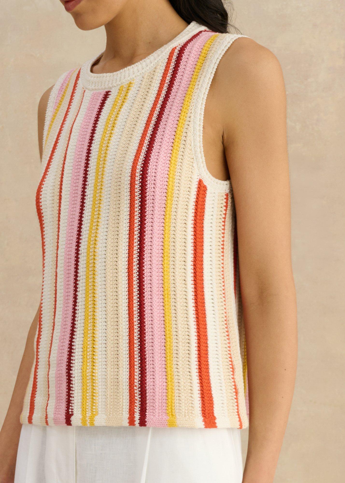 Zadie Cotton Stripe Knitted Tank , Ivory Multi, hi-res