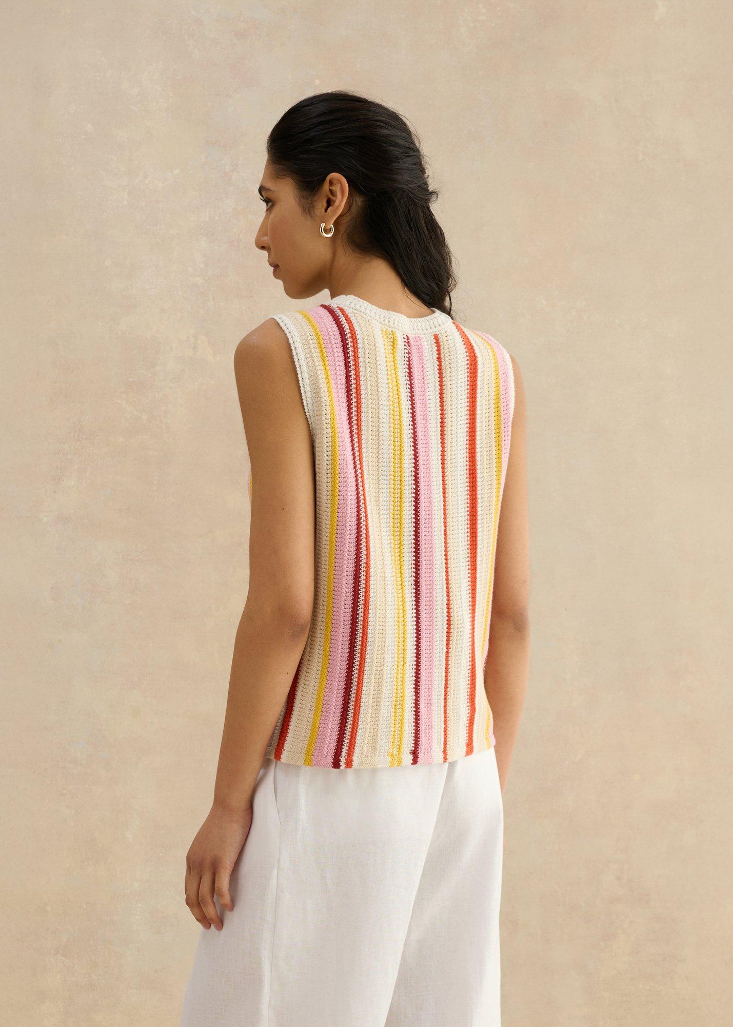 Zadie Cotton Stripe Knitted Tank , Ivory Multi, hi-res