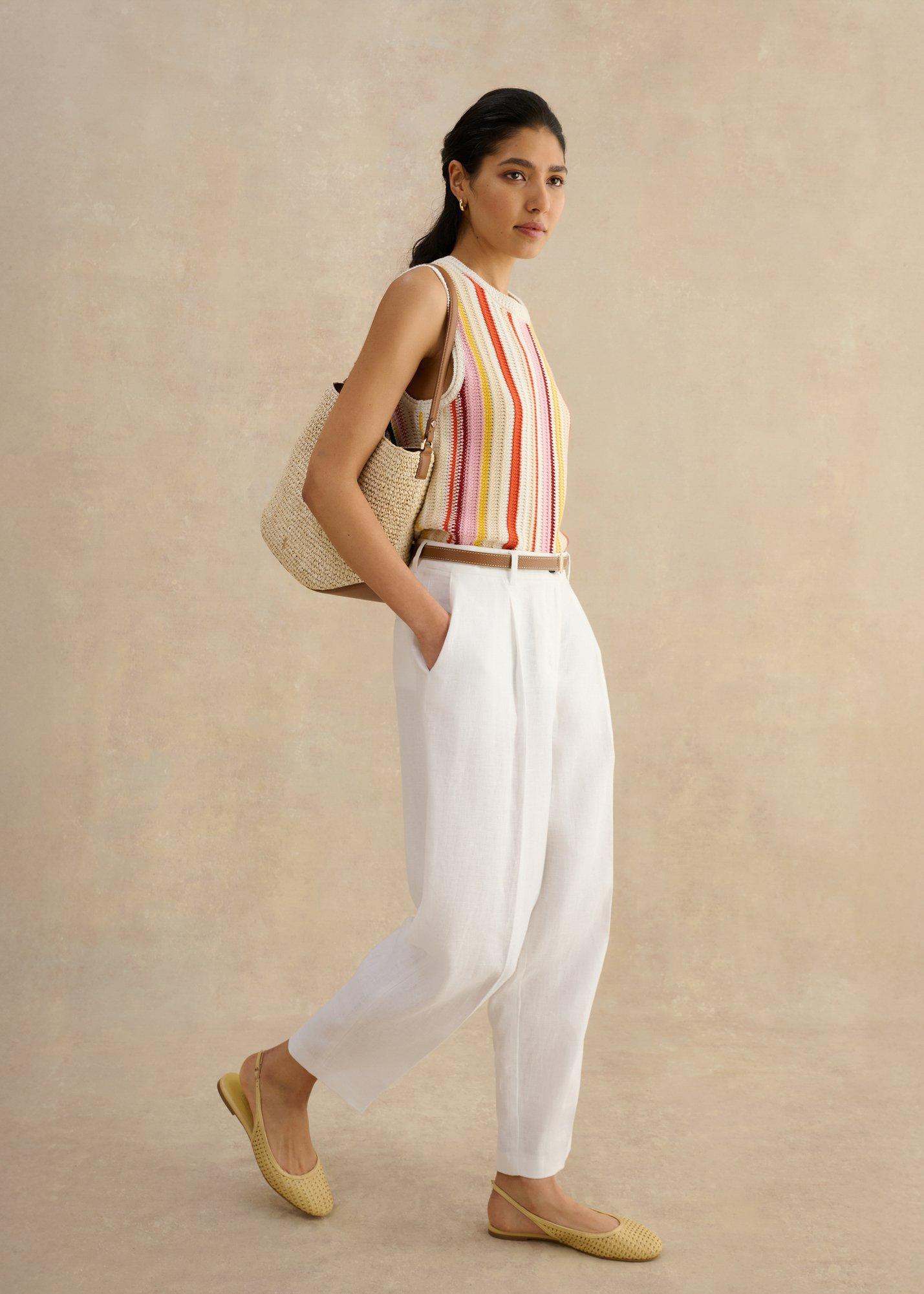 Zadie Cotton Stripe Knitted Tank , Ivory Multi, hi-res