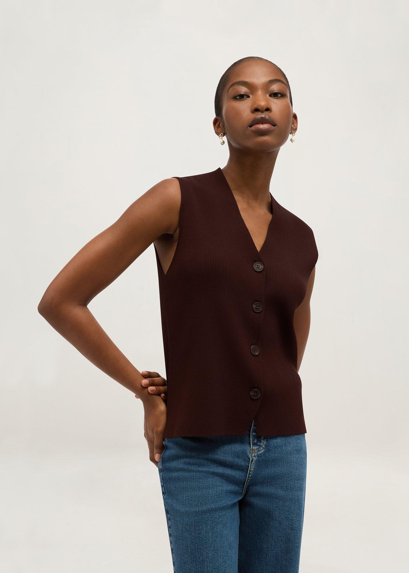 Fran Ribbed Knitted Vest, Alder Brown, hi-res