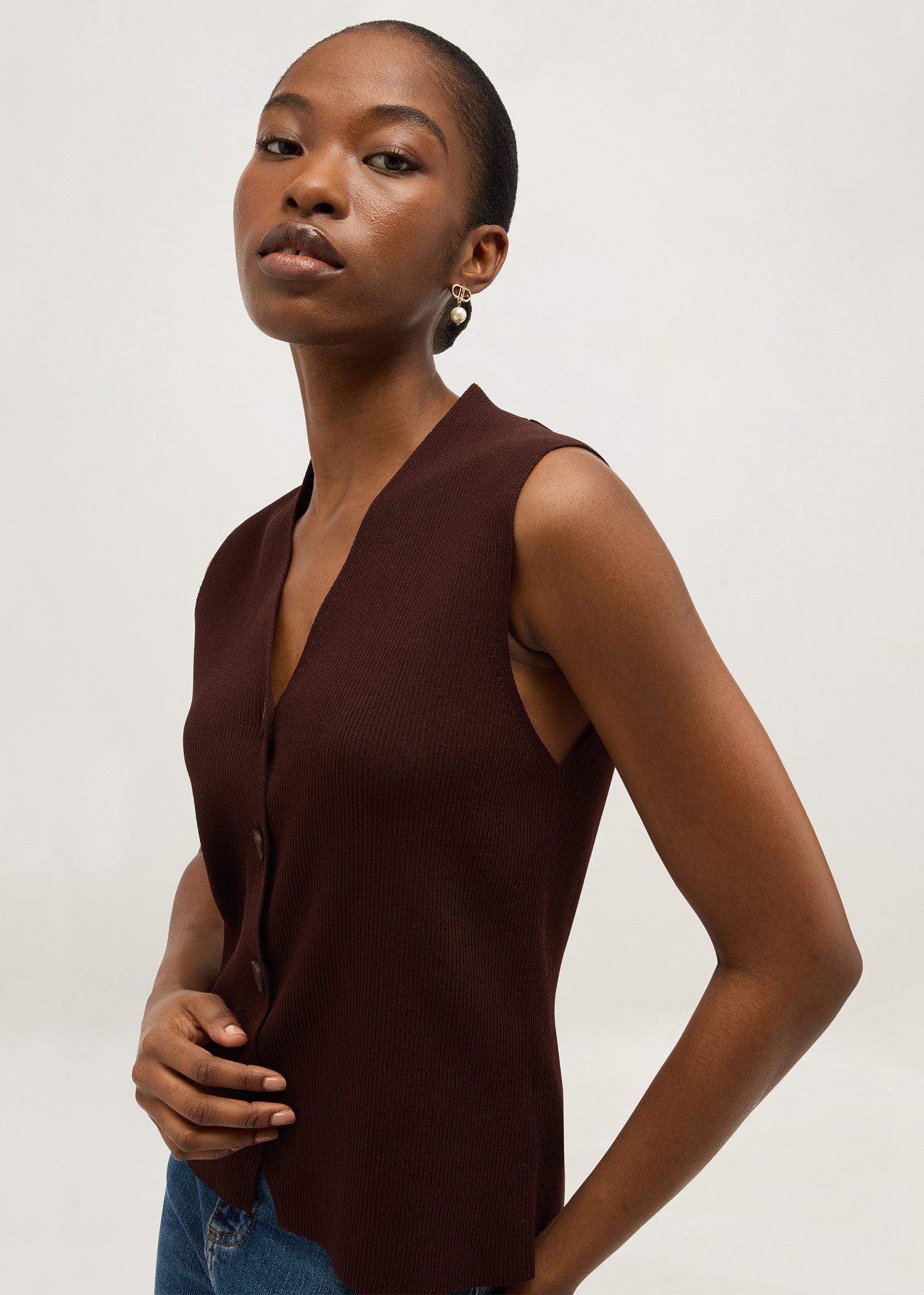 Fran Ribbed Knitted Vest, Alder Brown, hi-res