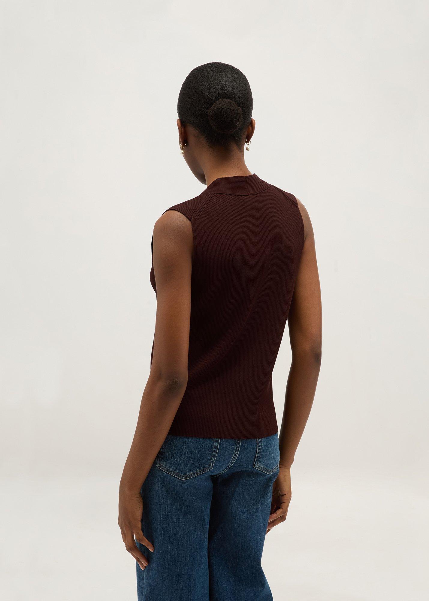 Fran Ribbed Knitted Vest, Alder Brown, hi-res