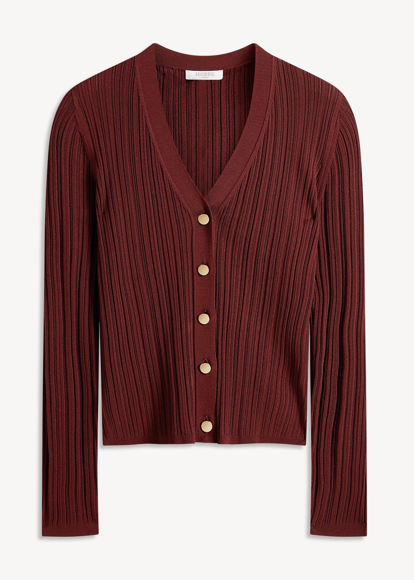 Etta Ribbed Cardigan, Brick Brown, hi-res