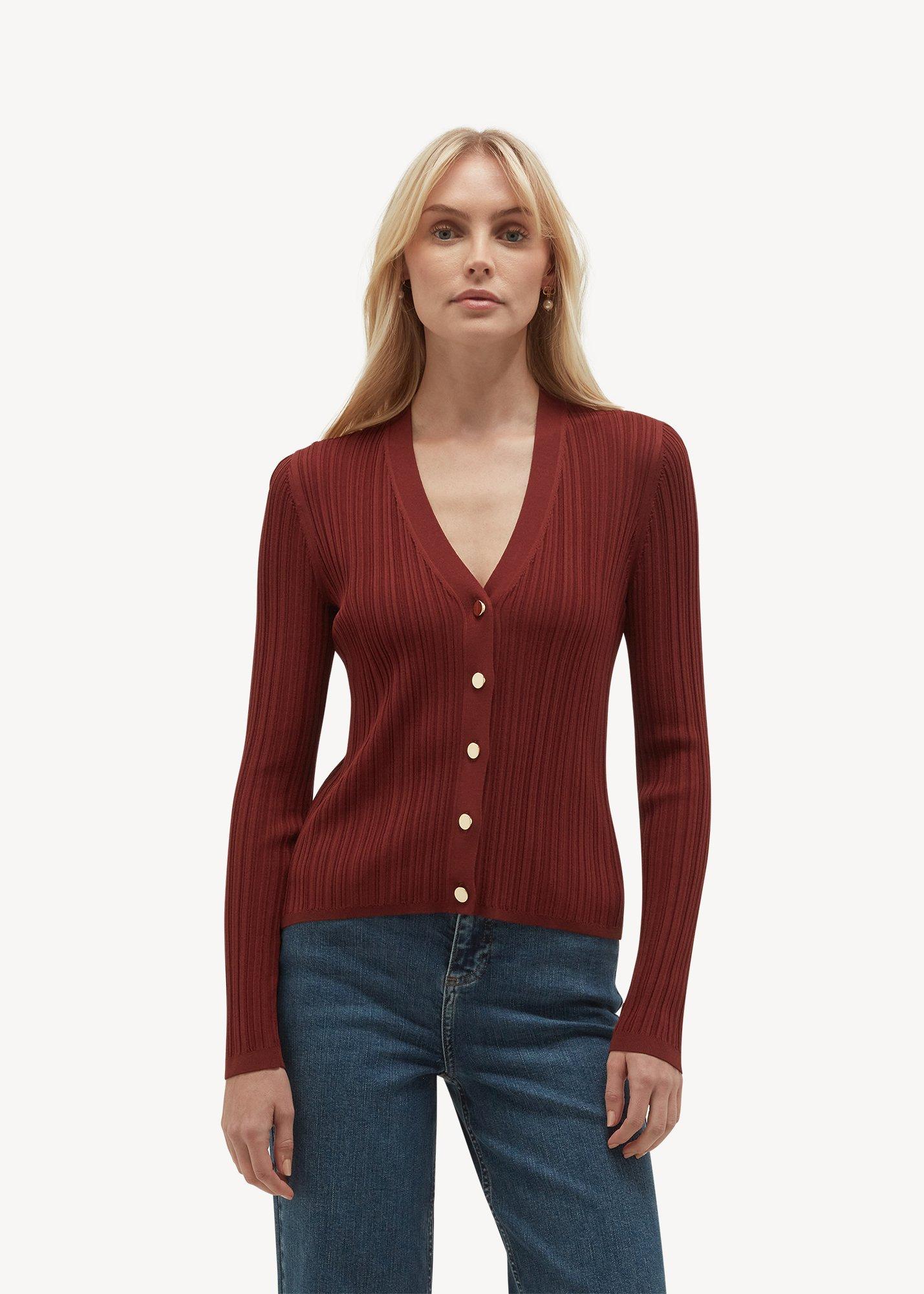 Etta Ribbed Cardigan, Brick Brown, hi-res