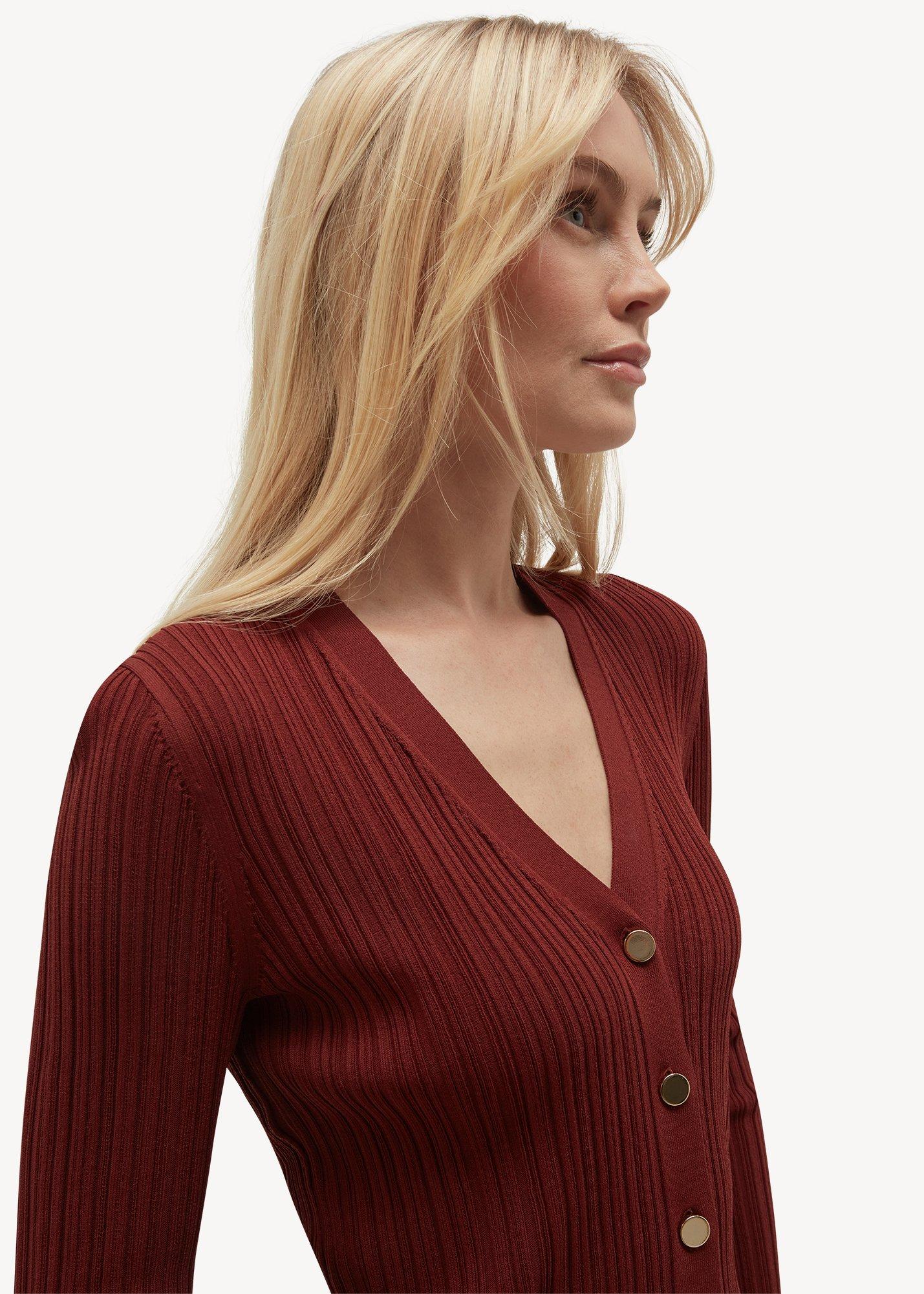 Etta Ribbed Cardigan, Brick Brown, hi-res