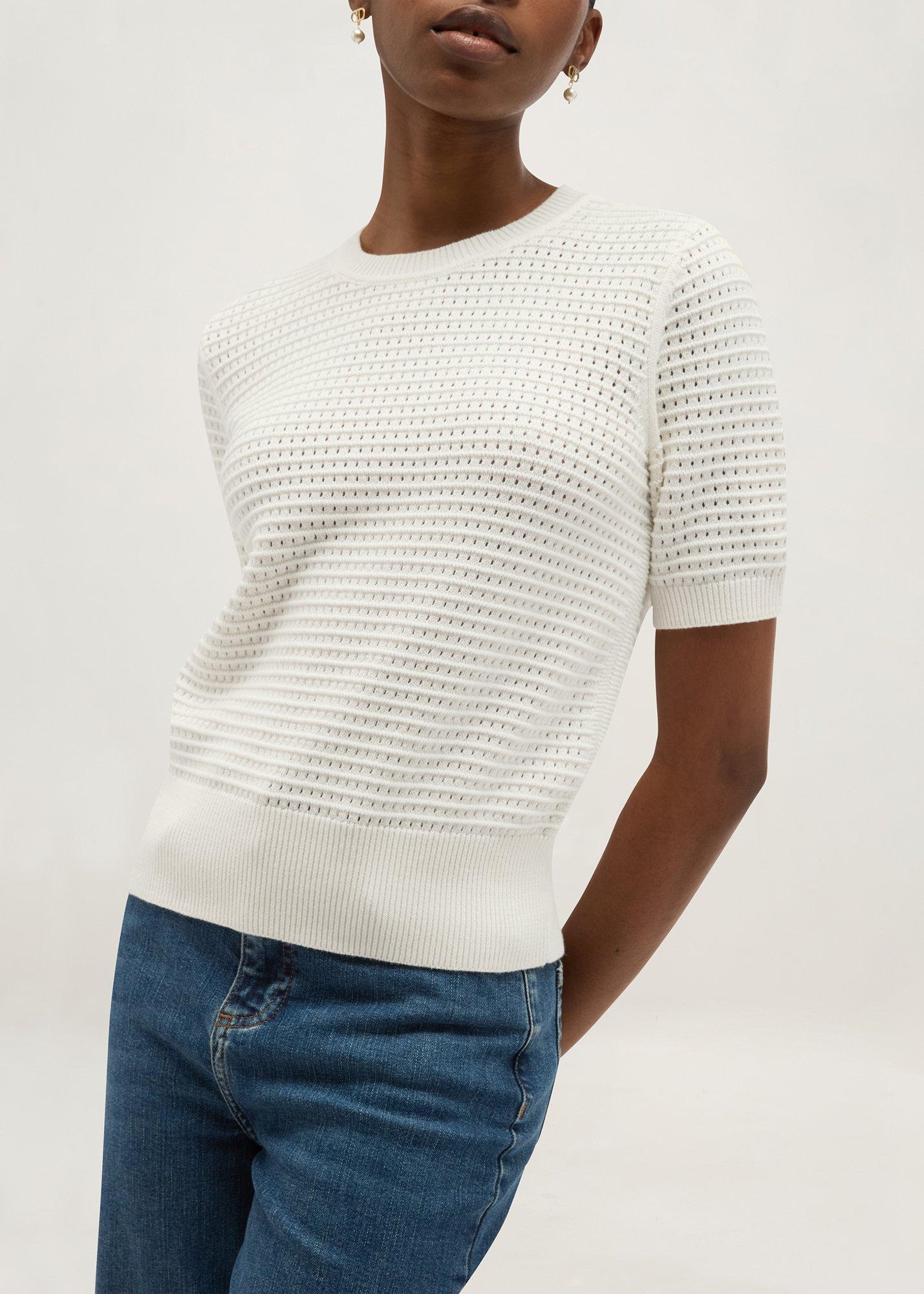 Leah Cotton Pointelle Knitted Top, Hobbs Ivory, hi-res