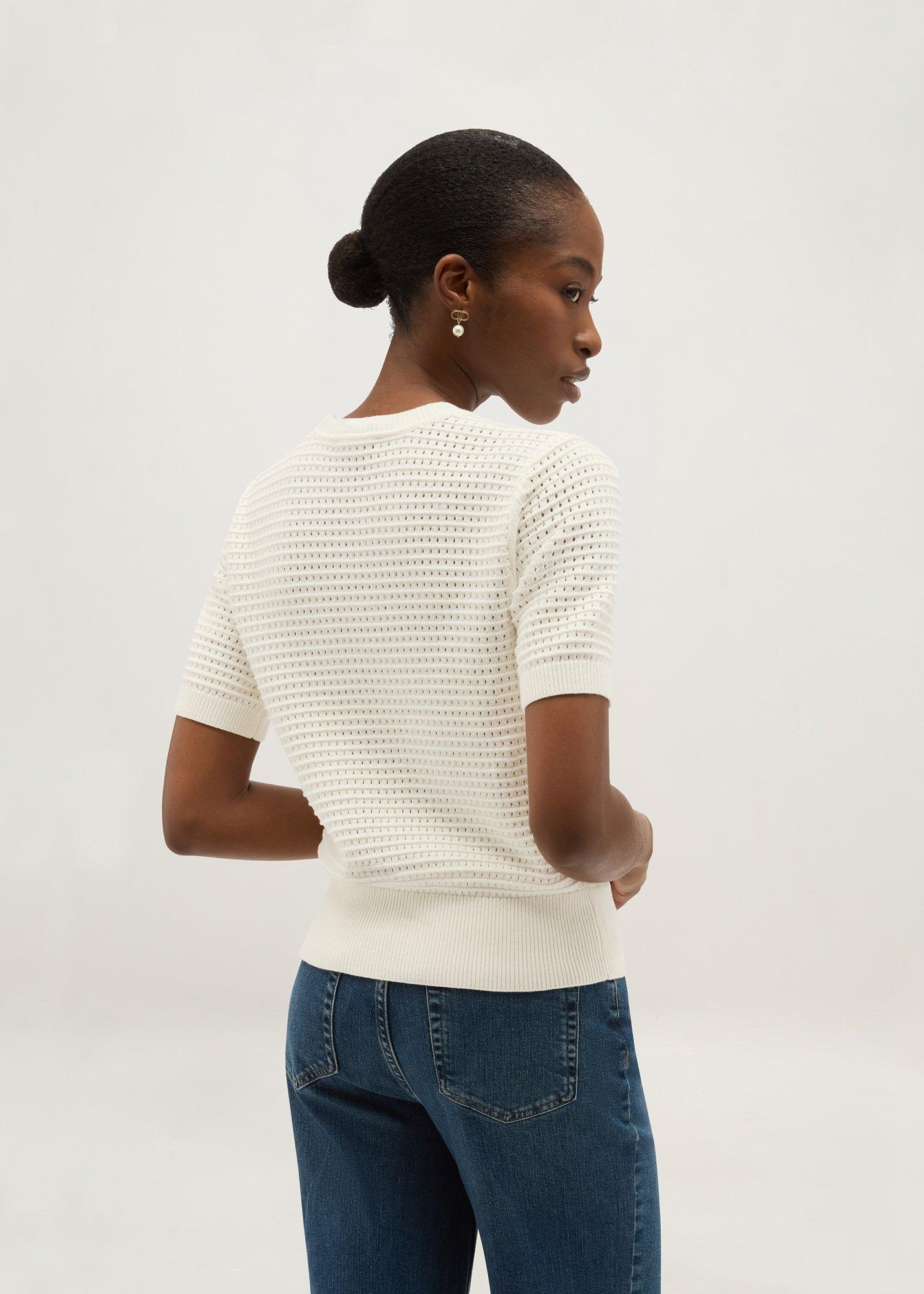 Leah Cotton Pointelle Knitted Top, Hobbs Ivory, hi-res