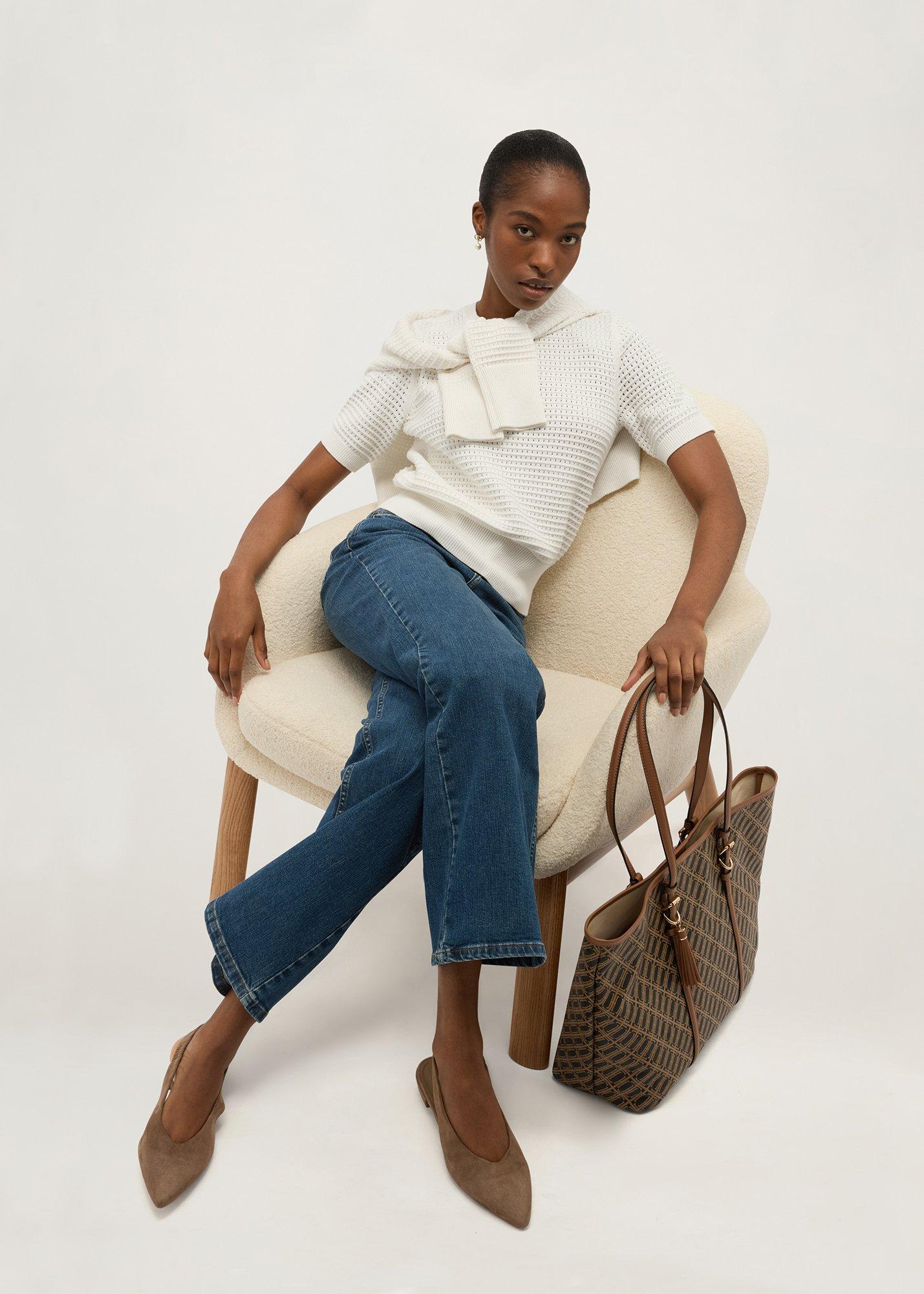 Leah Cotton Pointelle Knitted Top, Hobbs Ivory, hi-res