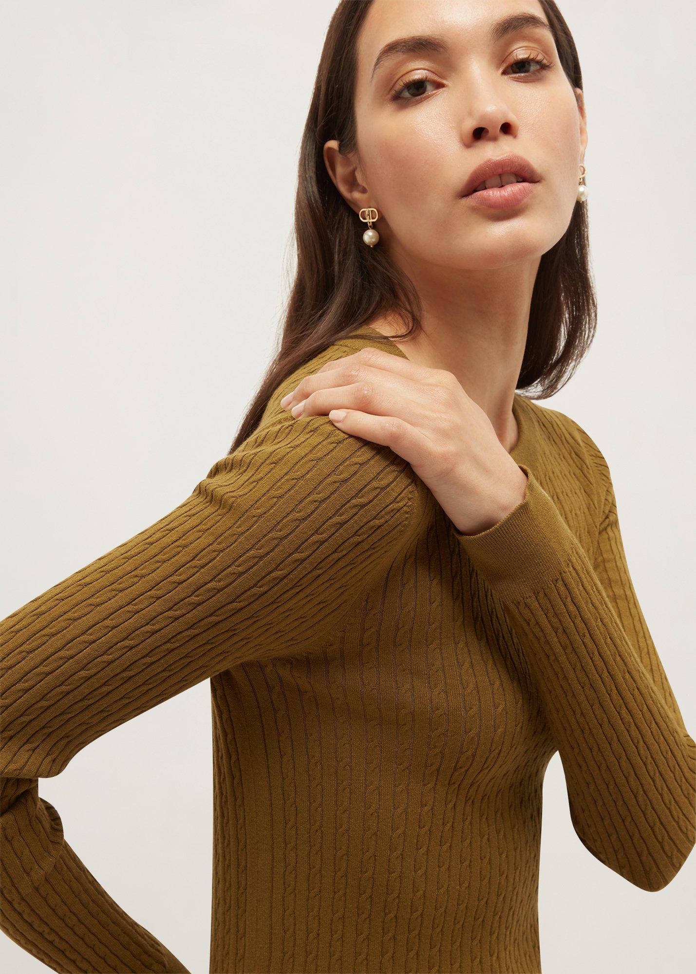 Iris Cable Jumper, Khaki Green, hi-res