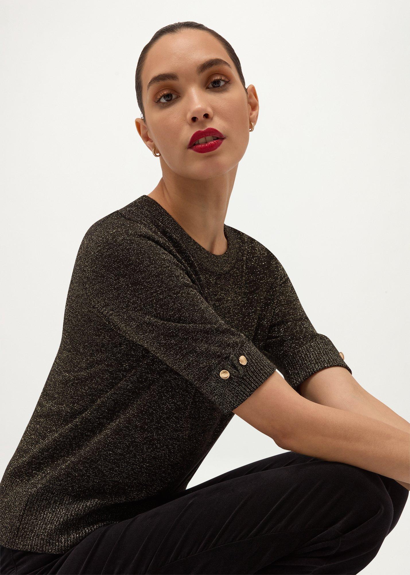 Leanne Sparkle Short Sleeve Jumper, Black Gold, hi-res