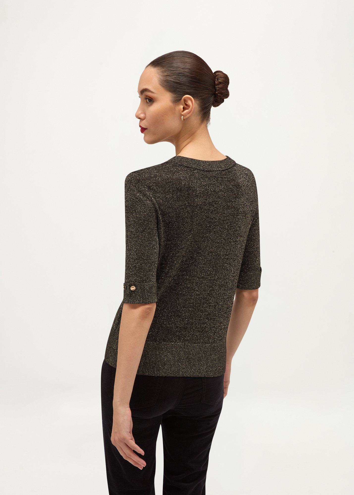 Leanne Sparkle Short Sleeve Jumper, Black Gold, hi-res