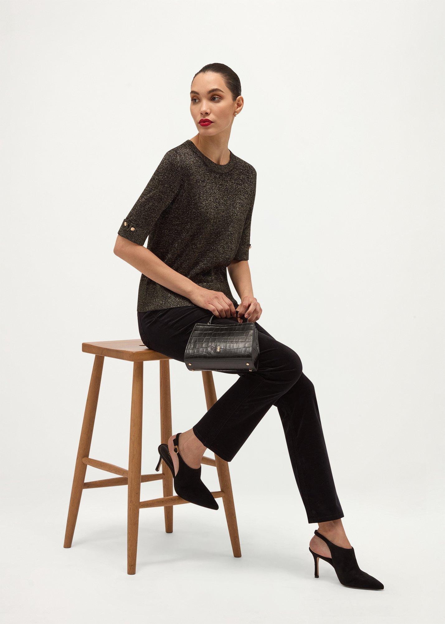 Leanne Sparkle Short Sleeve Jumper, Black Gold, hi-res