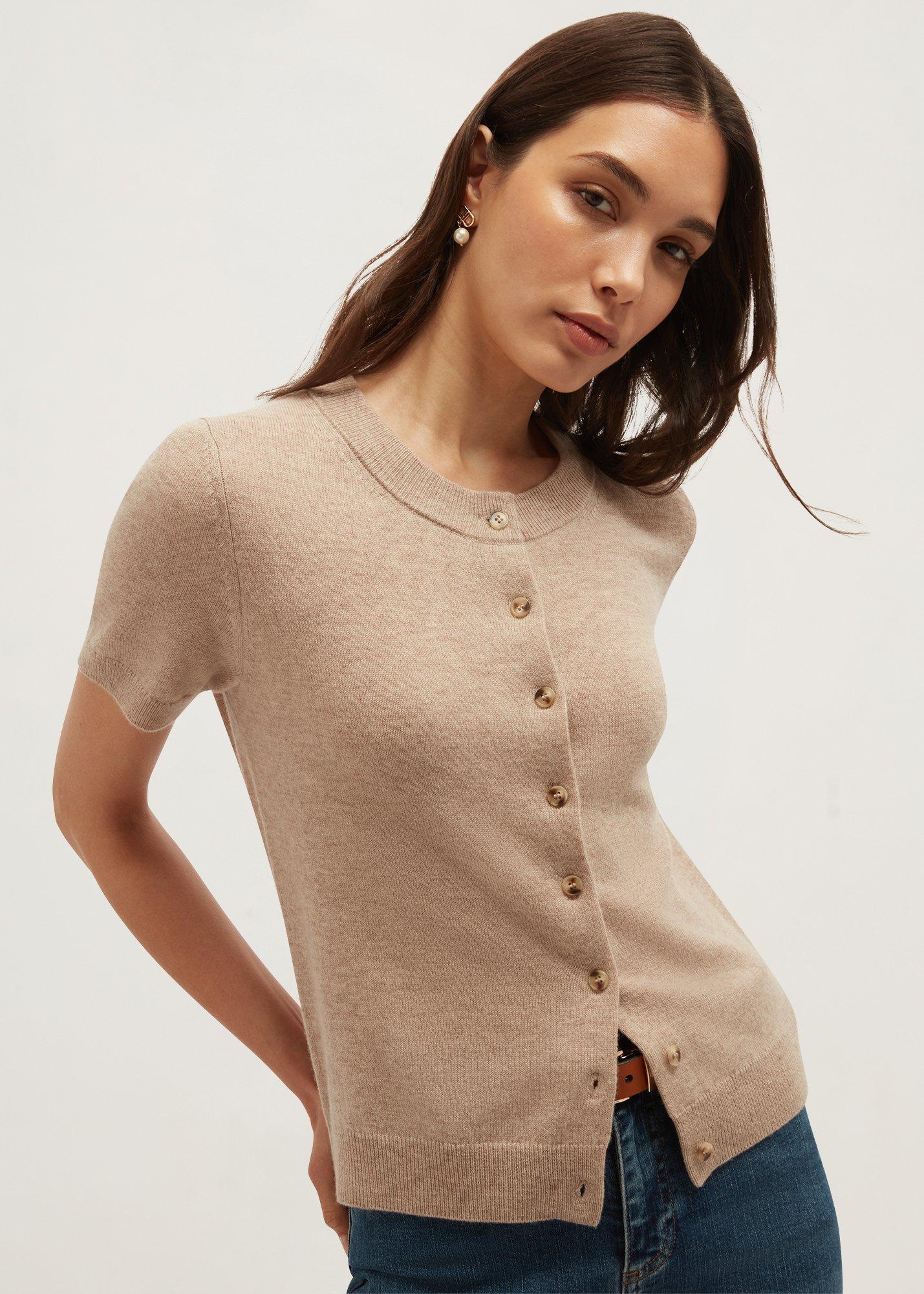 Kimmi Wool Cashmere Cardigan, Oatmeal Marl, hi-res