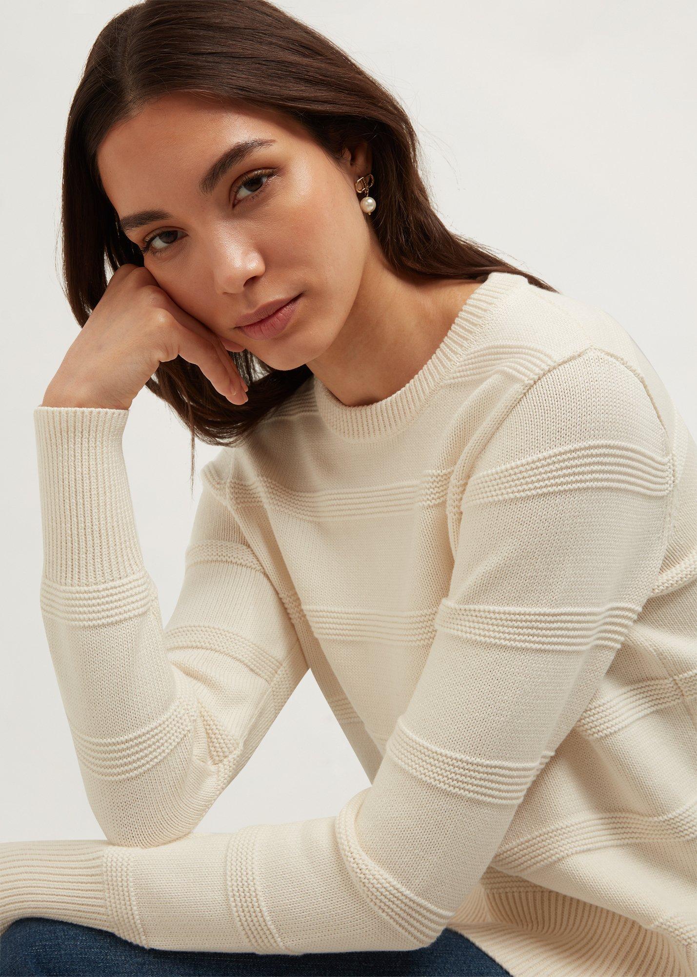 June Cotton Textured Jumper, Warm Ivory, hi-res