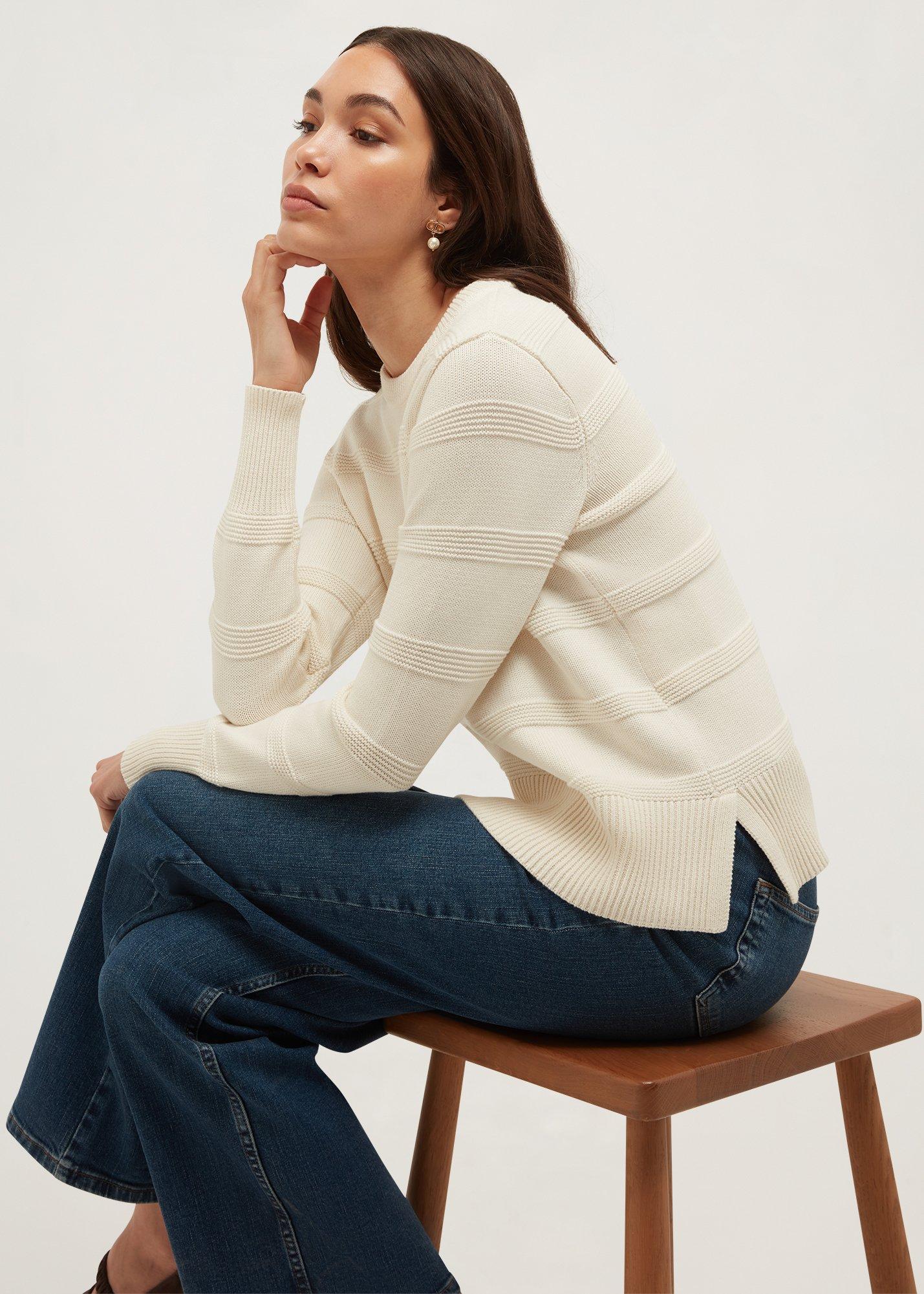 June Cotton Textured Jumper, Warm Ivory, hi-res
