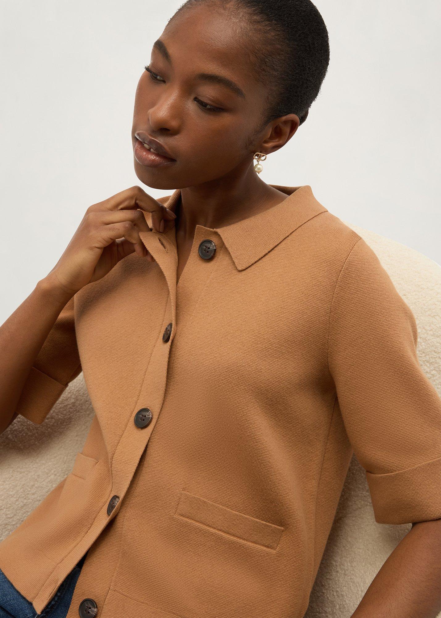 Elle Short Sleeve Knitted Jacket, Camel, hi-res