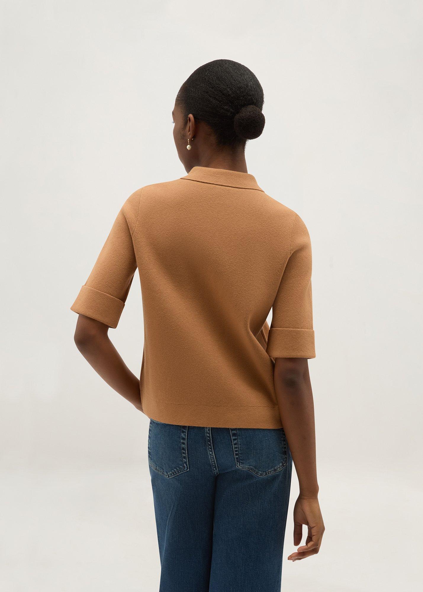 Elle Short Sleeve Knitted Jacket, Camel, hi-res
