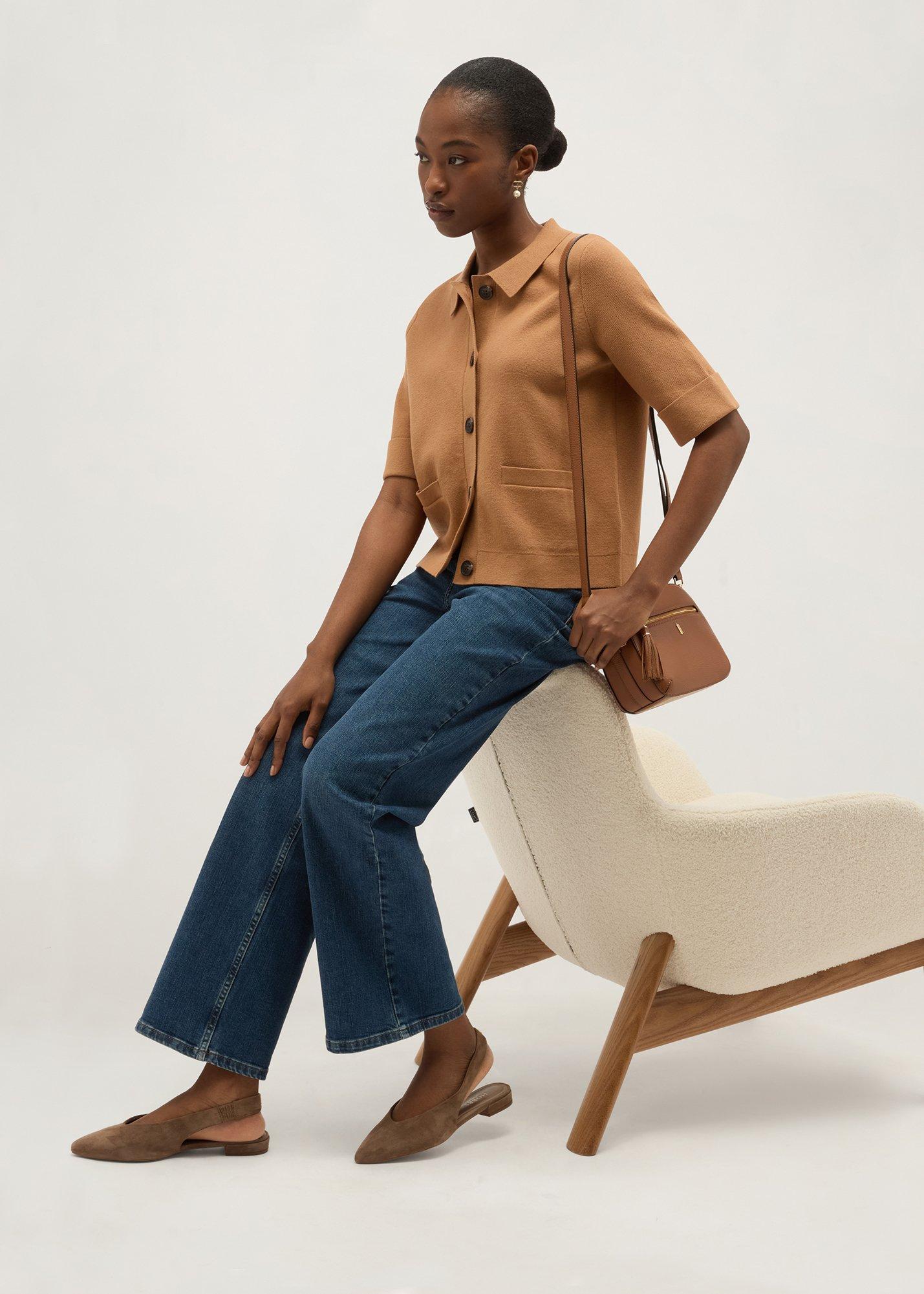 Elle Short Sleeve Knitted Jacket, Camel, hi-res