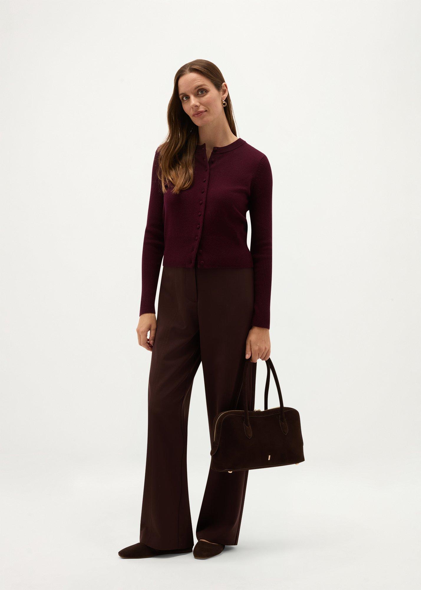 Elsa Wool Cashmere Cardigan, Fig Purple, hi-res