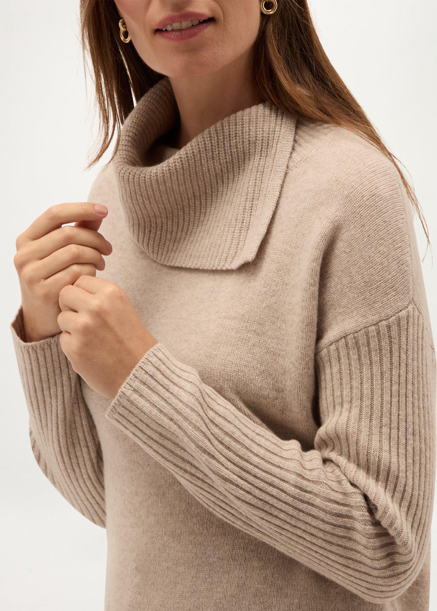 Irene Shawl Neck Jumper With Wool, Oatmeal Marl, hi-res