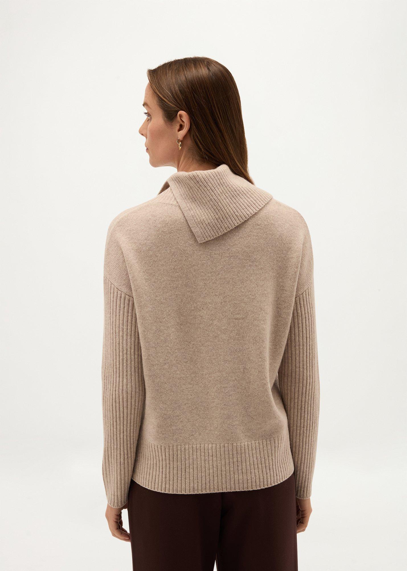Irene Shawl Neck Jumper With Wool, Oatmeal Marl, hi-res