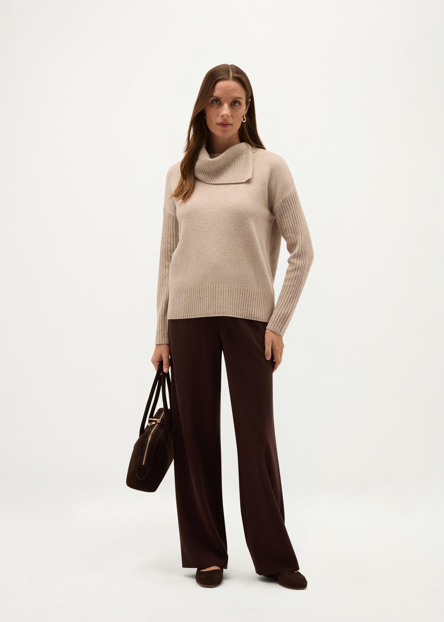 Irene Shawl Neck Jumper With Wool, Oatmeal Marl, hi-res