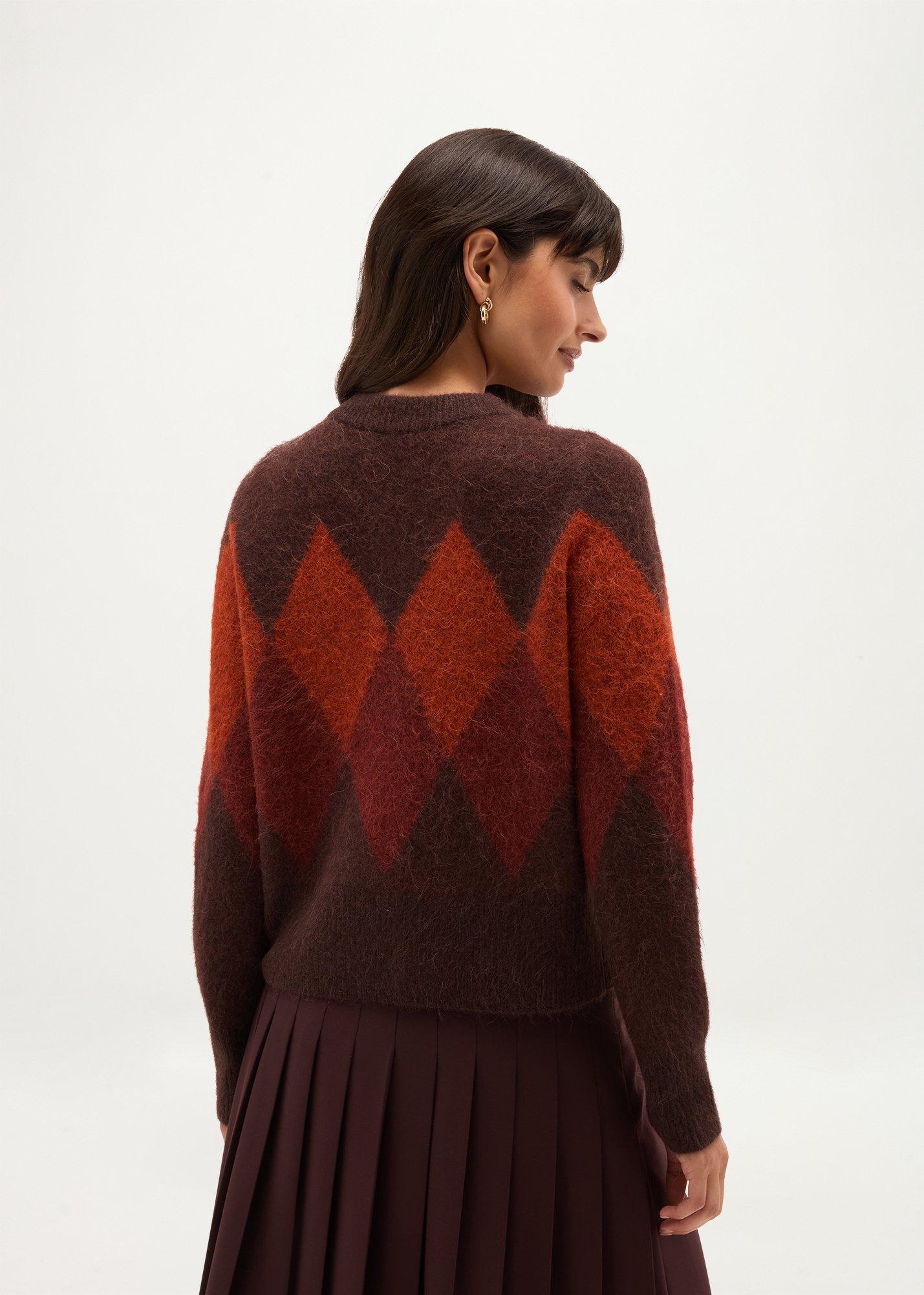 Izzy Argyle Cardigan With Wool, Brown Red, hi-res