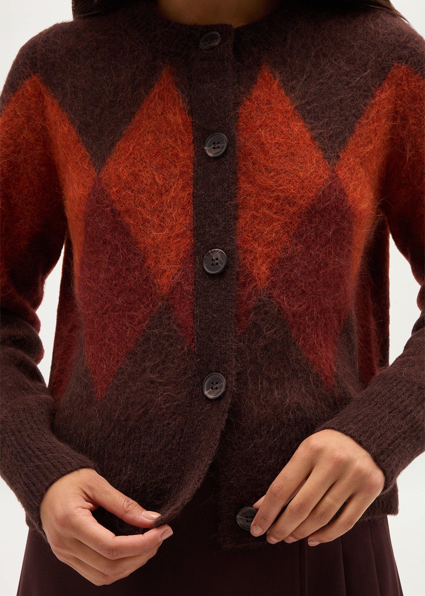 Izzy Argyle Cardigan With Wool, Brown Red, hi-res