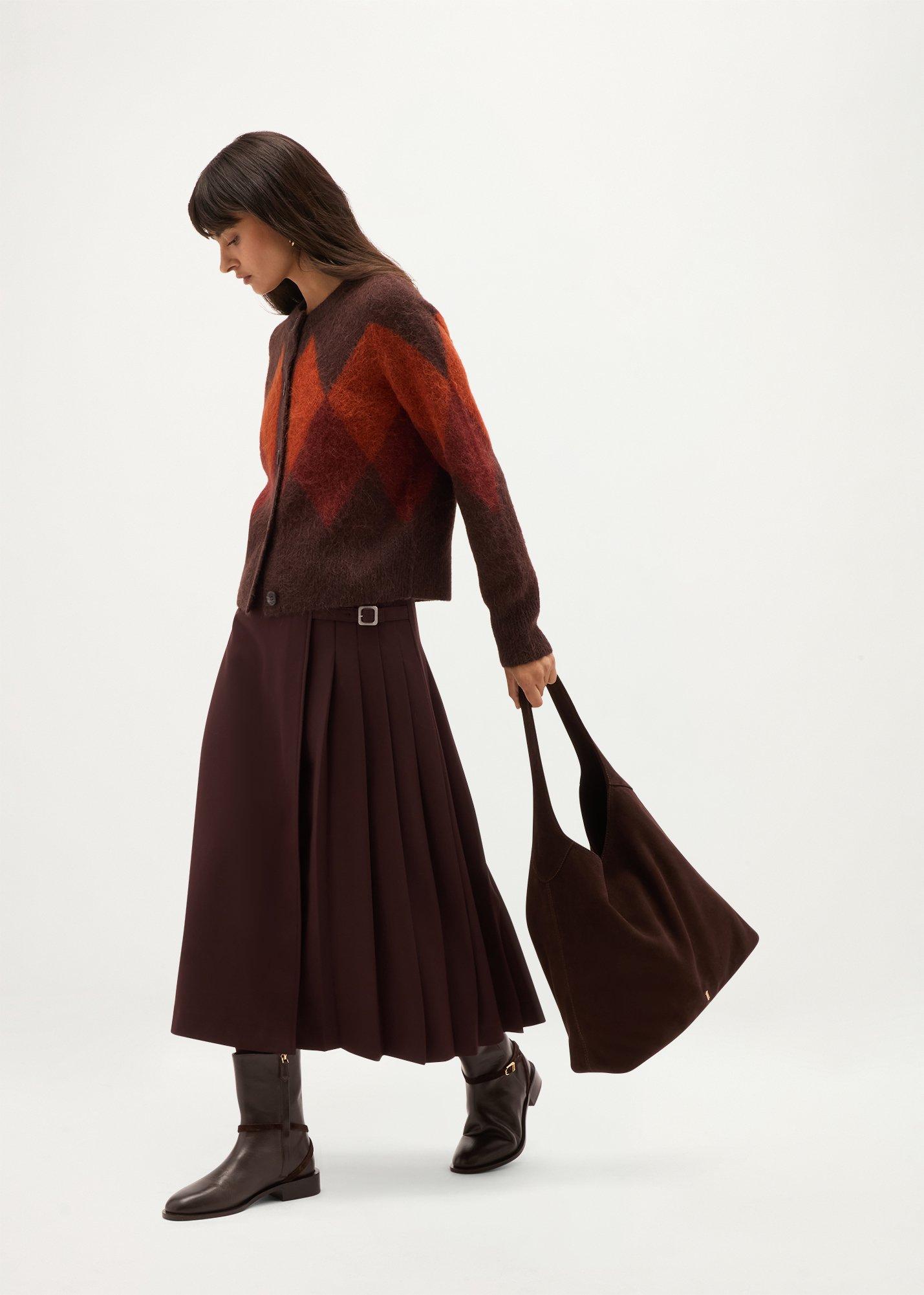 Izzy Argyle Cardigan With Wool, Brown Red, hi-res