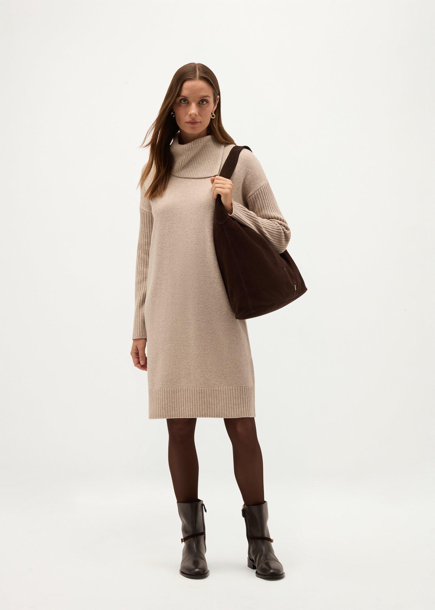 Irene Knitted Dress, Oatmeal Marl, hi-res