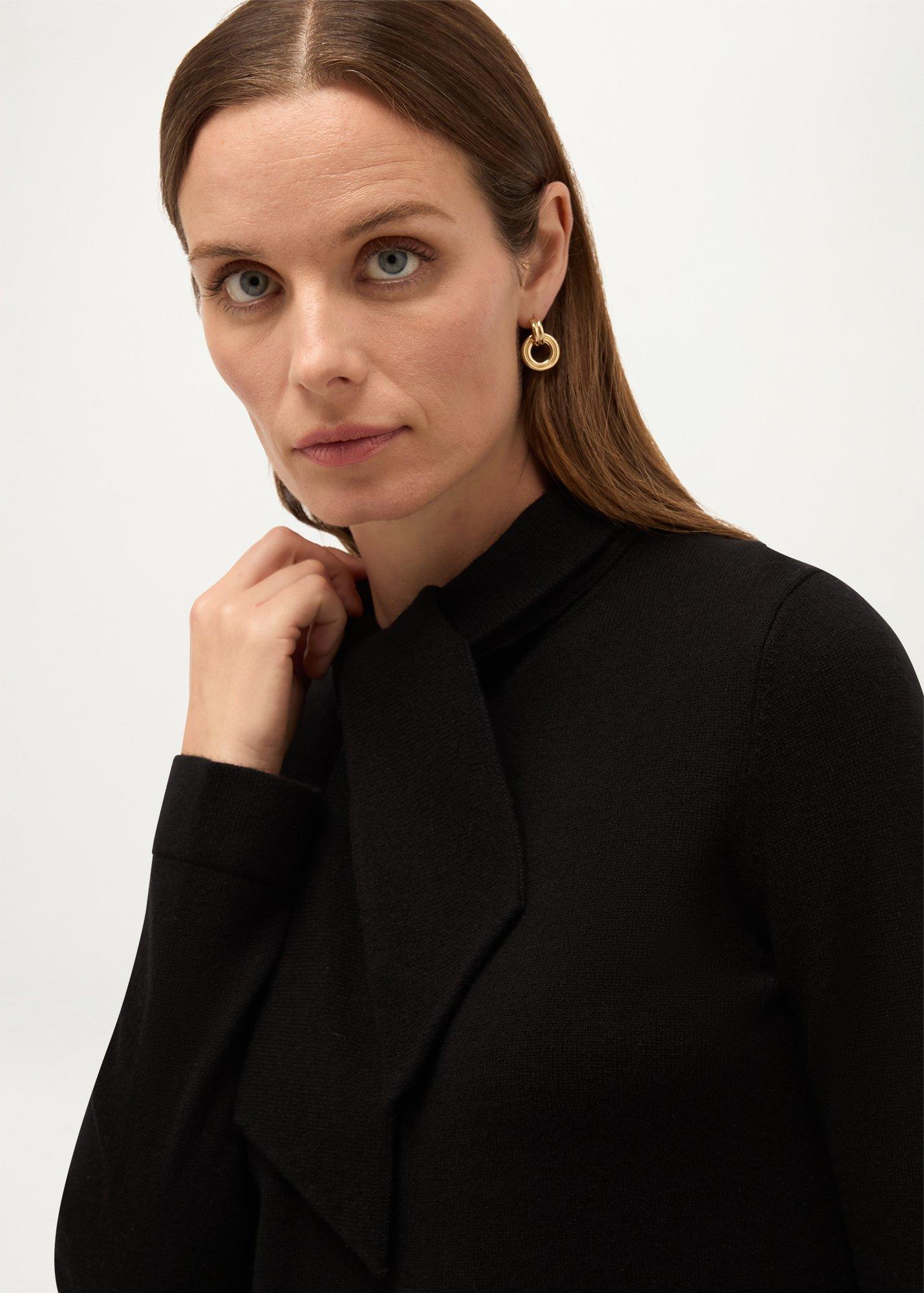 Mabel Wool Cashmere Tie Neck Jumper, Black, hi-res