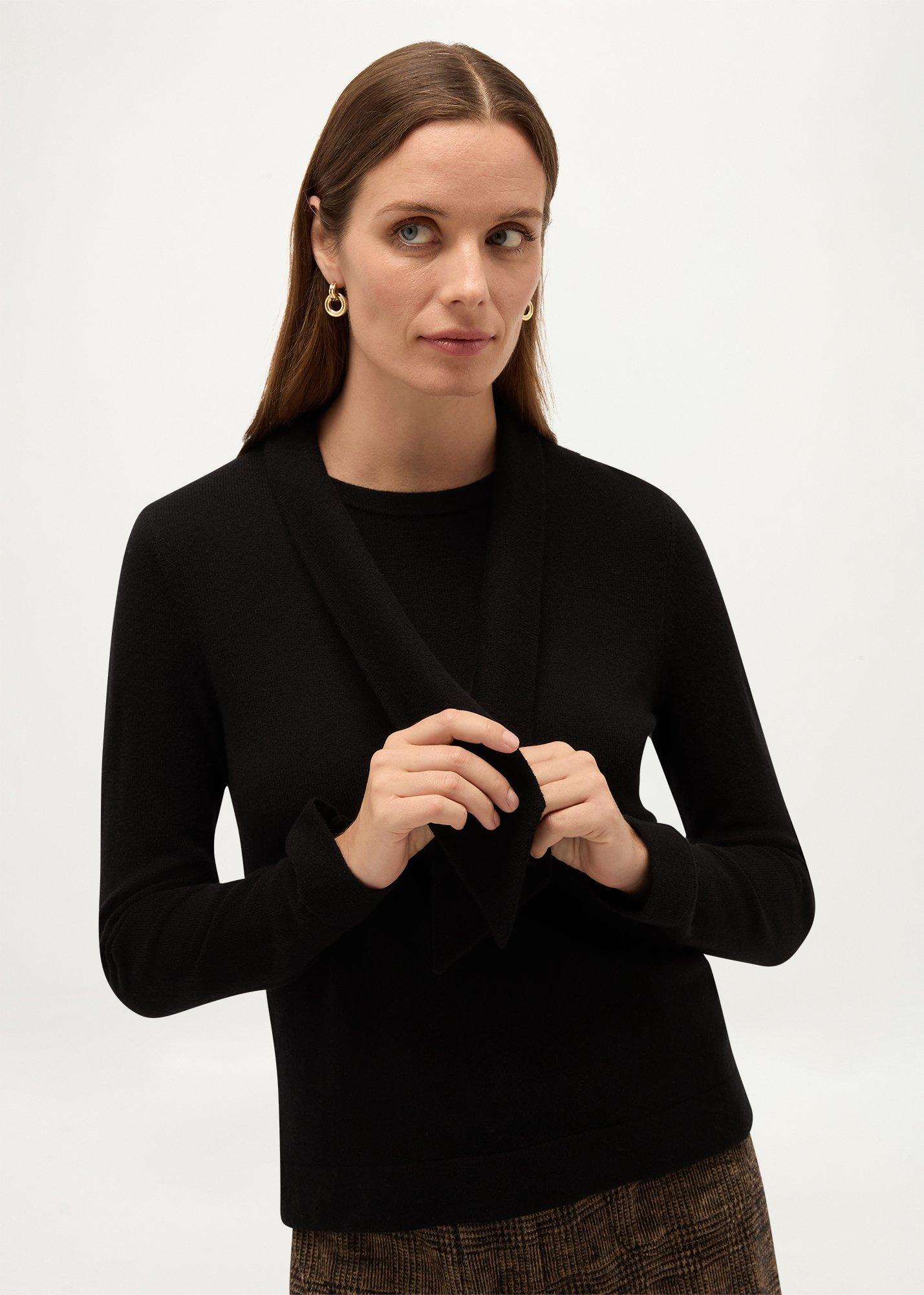 Mabel Wool Cashmere Tie Neck Jumper, Black, hi-res