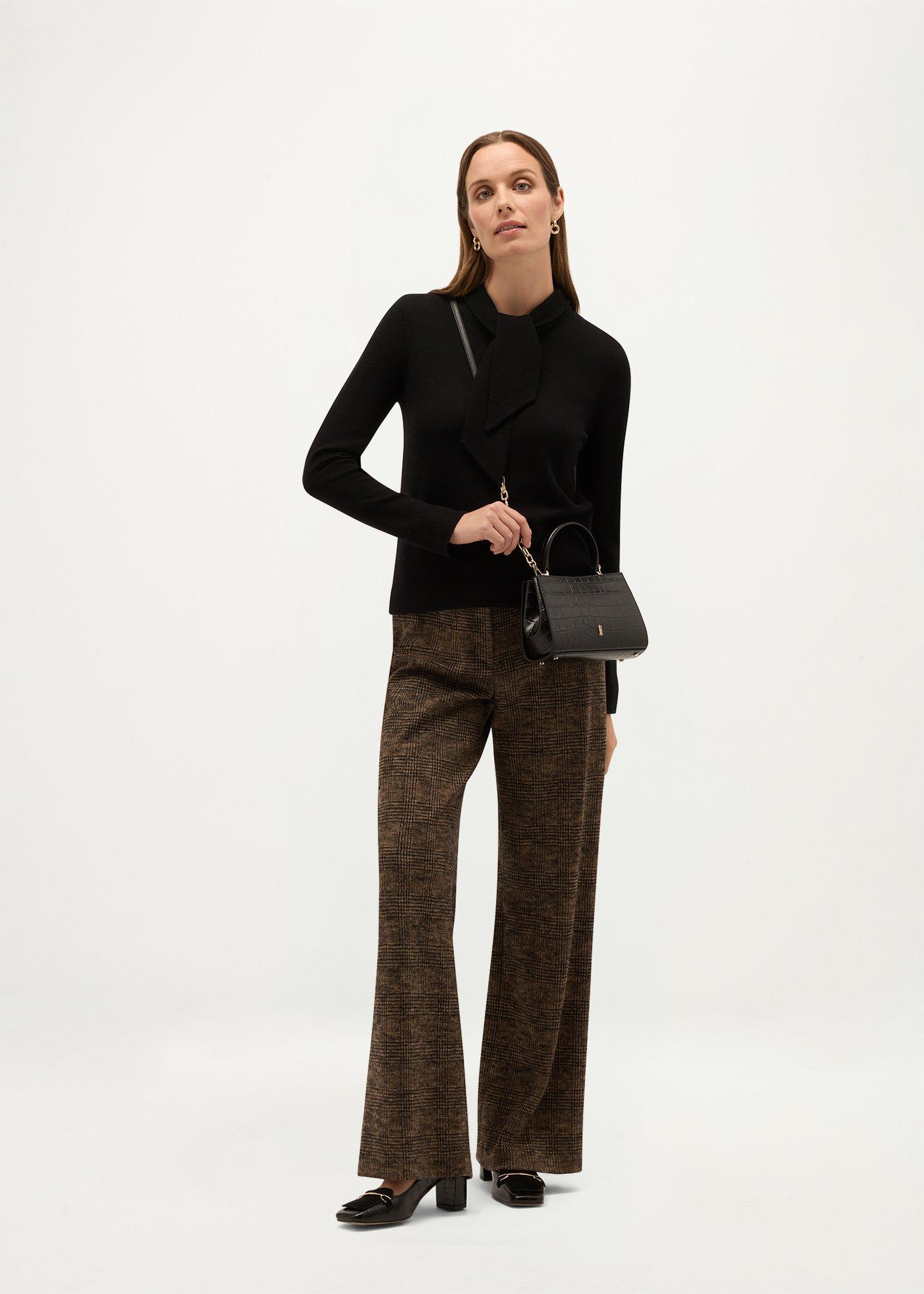 Mabel Wool Cashmere Tie Neck Jumper, Black, hi-res