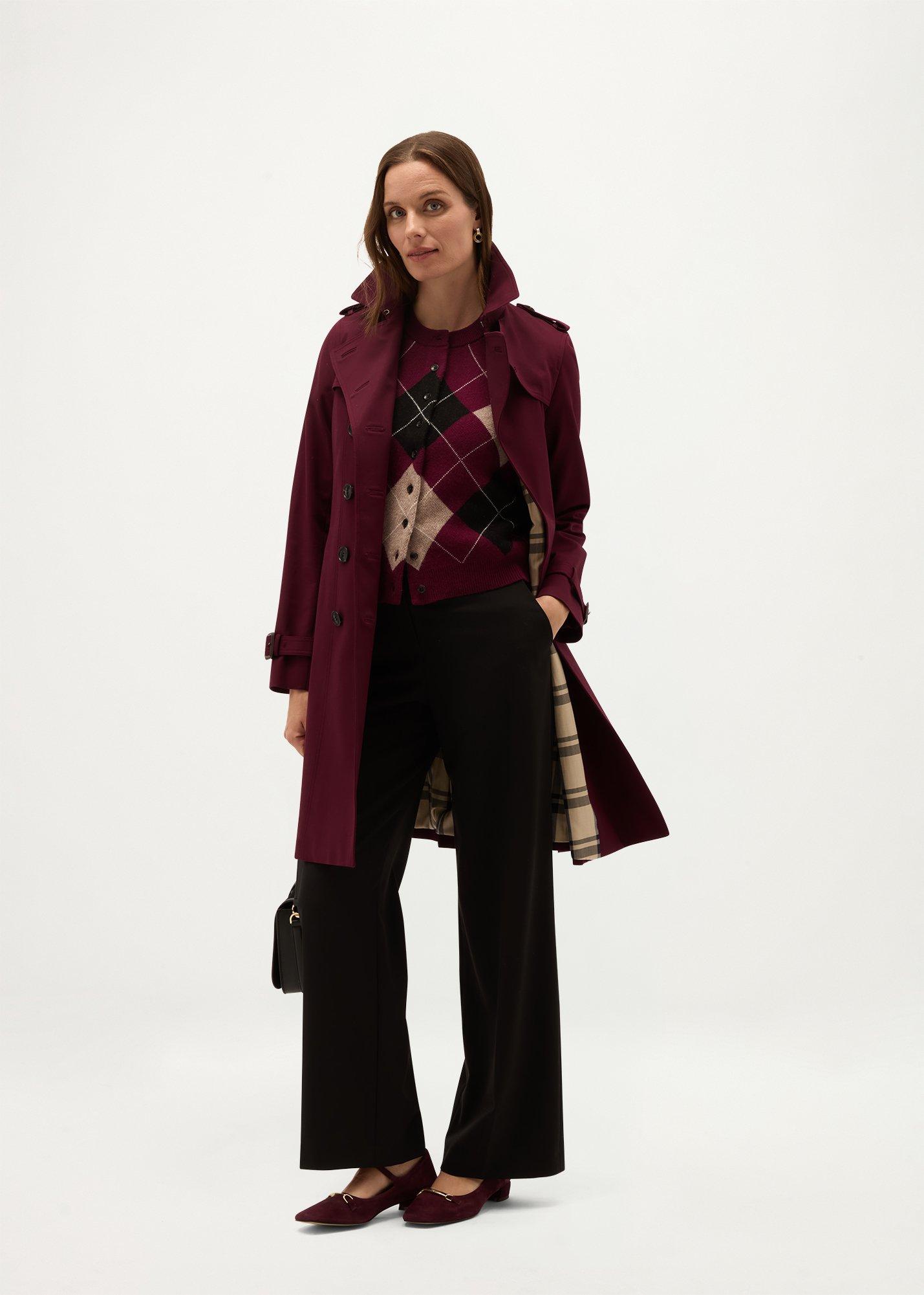 Livi Argyle Short Sleeve Cardigan, Plum Oatmeal, hi-res