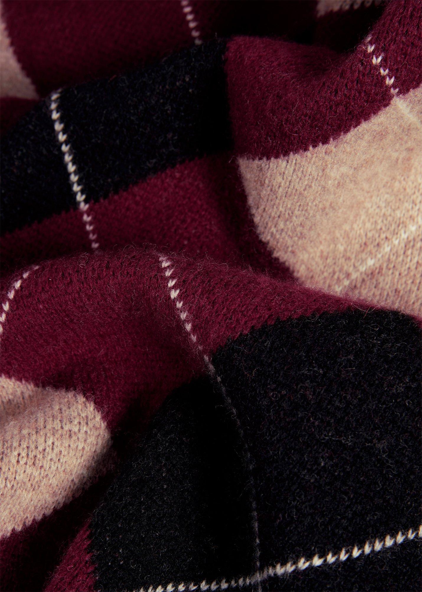 Livi Argyle Short Sleeve Cardigan, Plum Oatmeal, hi-res